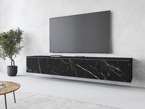 Nowoczesna szafka RTV 180 cm do salonu z LED – 2-drzwiowa, bezuchwytowa, marmurowy mat, stojąca lub wisząca