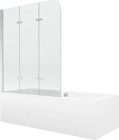 Mexen Cube wanna prostokątna 170 x 80 cm z obudową i parawanem 3-skrzydłowym 120 cm, transparent, chrom - 550517080X9012030100