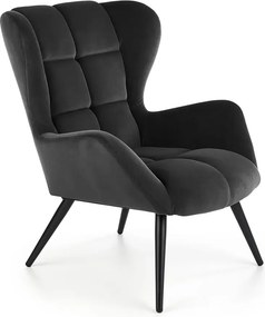 Tapicerowany czarny fotel uszak E9-R28