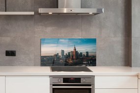 Panel szklany do Kuchni Wieżowce Warszawy o Wschodzie Słońca