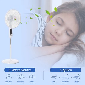 HOMCOM Wentylator stojący 138cm z timerem 5h pilotem regulacja wysokości 3 prędkości biały stalowy | Aosom PL