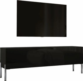Szafka RTV: Czarny Mat, Nogi Chromowane, 140 x 52 x 32 cm