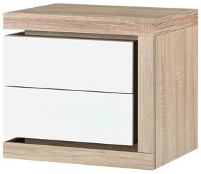 Szafka nocna prawostronna z 2 szufladami - Z oświetleniem LED - Biały lakierowany i naturalny - FLARANCIA
