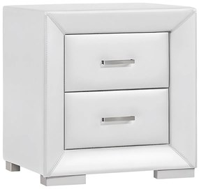 Stolik nocny - 2 szuflady - Ekoskóra biała - CAPITOLE
