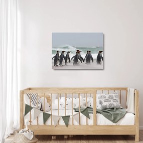 Obraz na szkle pingwinów nad oceanem (70x50 cm)