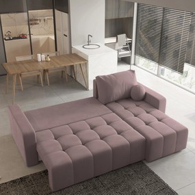 Masseno Narożnik VOLIRA z funkcją spania i pojemnikiem na pościel Narozniki L, Rozkładana sofa - Pudrowy róż, KRONOS 27