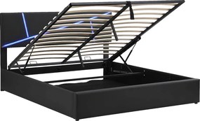 Łóżko z pojemnikiem 140x200cm z ekoskóry - z LED i stelażem na listwy - Czarne