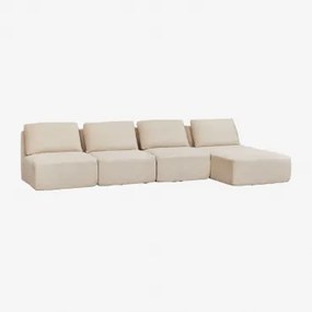 Sofa Modułowy Z Prawym Szezlongiem, 4-częściowy, Welurowy, Pakowany Próżniowo Temple Sztruks Beż Lniany - Sklum