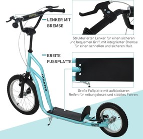 HOMCOM Hulajnoga dziecięca, miejska, 16/12 cali, niebieska, aluminiowa, 139x58x88-94cm | Aosom PL