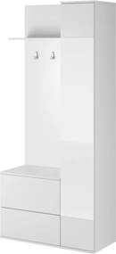 Garderoba Nepo biała 90 cm do przedpokoju z lustrem siedziskiem szafa nowoczesna push to open