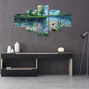 Obraz - Obraz olejny, Wczesny letni wieczór nad jeziorem (125x70 cm)