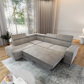 Masseno Narożnik ALVORO z funkcją spania i pojemnikiem na pościel Narozniki L, Rozkładana sofa - Jasnoszary, MONOLITH 84