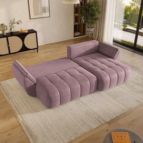 Masseno Narożnik OLSI z funkcją spania i pojemnikiem na pościel Narozniki L, Rozkładana sofa - Wrzosowy, MONOLITH 62