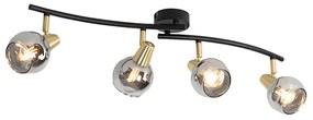 Lampa sufitowa art deco złota z przydymionym szkłem 4-punktowa - Vidro ArtDeco Oswietlenie wewnetrzne