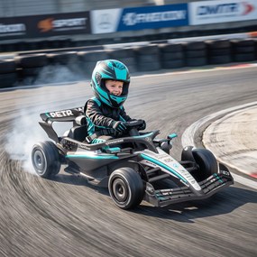 AIYAPLAY Mercedes-AMG PETRONAS F1 12 V Elektryczny gokart dla dzieci z akumulatorem litowym, 2 silniki, miękki start | Aosom PL