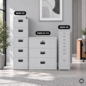 Szafka kartotekowa na kółkach, metalowa, 8 szuflad, na dokumenty, szara, 300x1100x600 mm: SARA V8