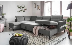 Jasnoszara aksamitna rozkładana sofa w kształcie litery "U" Miuform Stylish Stan, lewostronna