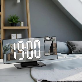 ELEKTRONICZNY ZEGAR LED cyfrowy z projektorem budzik termometr lustro 4w1