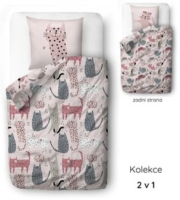 Różowa pościel dziecięca jednoosobowa z satyny bawełnianej 135x200 cm Meow Meow – Butter Kings