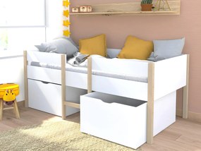 Podwyższone łóżko SISSY – 2 szuflady – 90 × 190 cm – kolor biały i dębowy