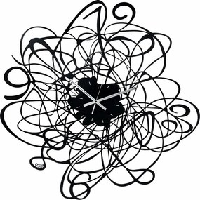 Duży zegar ścienny Doodle Ø90 cm z czarnego żelaza z cyframi i plecioną ramą Nowoczesny, dekoracyjny design Białe wskazówki Wyprodukowano we Włoszech