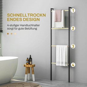 HOMCOM Stojak na ręczniki, wolnostojący, 4 szczeble, 49x5,5x167,5 cm, Czarny/Natur