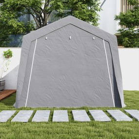 Outsunny Wodoodporny namiot magazynowy z zadaszonym dachem, z drzwiami i oknami 300x447x255 cm, Jasnoszary