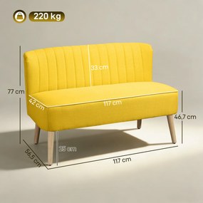 HOMCOM 2-osobowa sofa, miękkie obicie, łatwa do czyszczenia, do 220 kg, 117 x 56,5 x 77 cm, żółta | Aosom PL