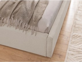Beżowe tapicerowane łóżko dwuosobowe ze schowkiem i stelażem 160x200 cm Cille – Ropez