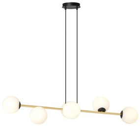 Podłużna lampa wisząca, żyrandol złoty, klosz biały – Gravity BL 6