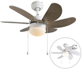 Biały Wentylator sufitowy z lampą z nadrukiem drewna 80 cm z przełącznikiem łańcuchowym - Fresh Nowoczesny Oswietlenie wewnetrzne