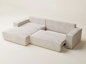 Kremowy rozkładany/ze schowkiem narożnik z tkaniny szenilowej (lewostronny/z szezlongiem) Maze – Maison de Rêve