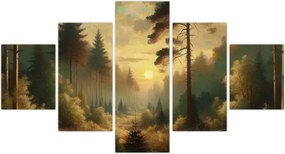 Obraz - Słońce świecące przez las (125x70 cm)