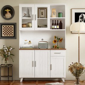 Komoda wysoka z 5 drzwiami, 1 szufladą i otwartymi przegródkami - 114 x 40 x 190 cm - Płyta wiórowa - Biały