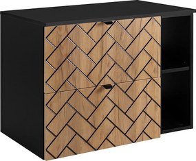 Meble łazienkowe, Złoty dąb rzemieślniczy, 80 x 57 x 46 cm, czarne uchwyty