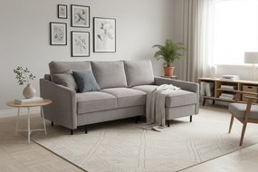 Narożnik tapicerowany VINCI 220x137 cm szary z funkcją spania z pojemnikiem nowoczesny