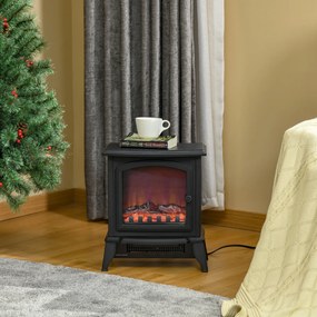 HOMCOM Elektryczny Kominek Wolnostojący, Efekt Płomieni, 2 Tryby Grzewcze 1000W/2000W, Hartowane Szkło, Czarny, 36,5x24x45,5 cm