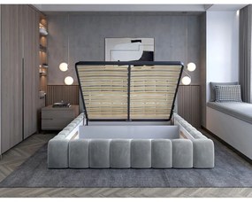 Jasnoszare tapicerowane łóżko dwuosobowe ze schowkiem ze stelażem 140x200 cm Lamica – ELTAP