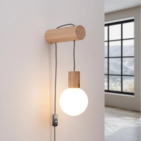 Lampa ścienna loft Zynto, drewno/szkło - 1 źródło światła 3000K - L.6 x H.67 cm - naturalne drewno/biały/czarny