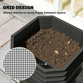 Outsunny Kompostownik 28 litrów, 39 x 39 x 51,5 cm szybki kompostownik z tackami, termokompostownik ciemnoszary | Aosom PL