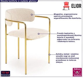 Beżowe tapicerowane krzesło w stylu glamour - Ixis