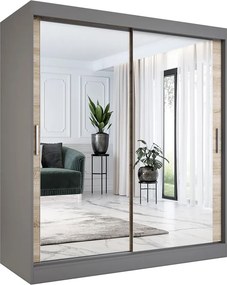 Szafa przesuwna z lustrami 180 cm antracyt + dąb sonoma R6-R95