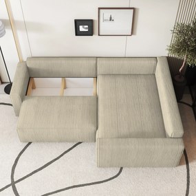 Masseno Narożnik ERONIS z funkcją spania i pojemnikiem na pościel Narozniki L, Rozkładana sofa - Kremowy, POSO 100