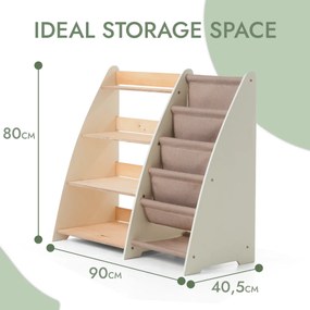 Regały Montessori na książki i zabawki dla maluchów 2w1