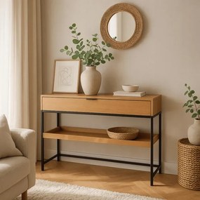 Konsola do Przedpokoju RUBY 100 cm z Półką Dąb/Czarny Loft