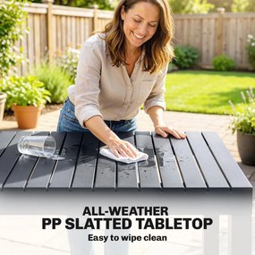 Outsunny Zestaw Mebli Ogrodowych 5-częściowy Stół z 4 Krzesłami Sztaplowanymi Lamelowy Design dla 4 Osób, Ciemnoszary | Aosom PL