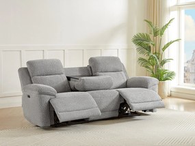 Kanapa  3-osobowa z elektryczną funkcją relaksu i stolikiem, z tkaniny melanżowej szarej KELUNO