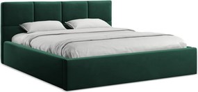 Ciemnozielone aksamitne tapicerowane łóżko dwuosobowe ze schowkiem ze stelażem 140x200 cm Hiko – Makamii