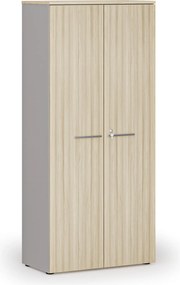 Szafa biurowa z drzwiami PRIMO GRAY, 800 x 420 x 1781 mm, szary/dąb naturalny