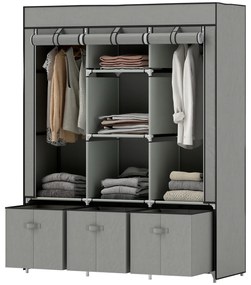 HOMCOM Składana Szafa Z Tkaniny, Szafka, Wkładane Szubladki, 125 cm x 43 cm x 162,5 cm, Jasnoszary